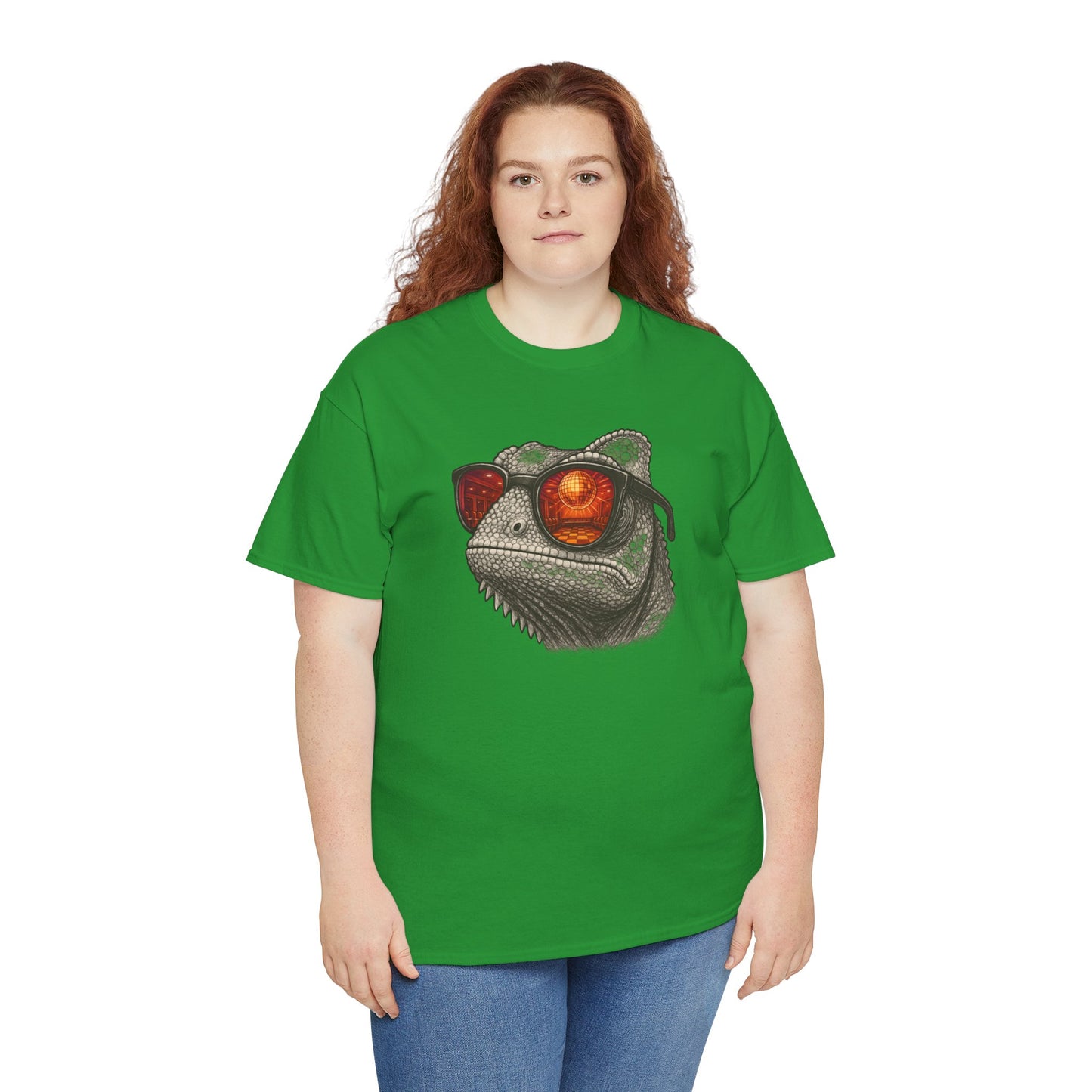 Chamäleon Disco T-Shirt (Brustprint) – Lustiges Tiermotiv mit Sonnenbrille | Retro Club Design für Tierfreunde & Festivalfans