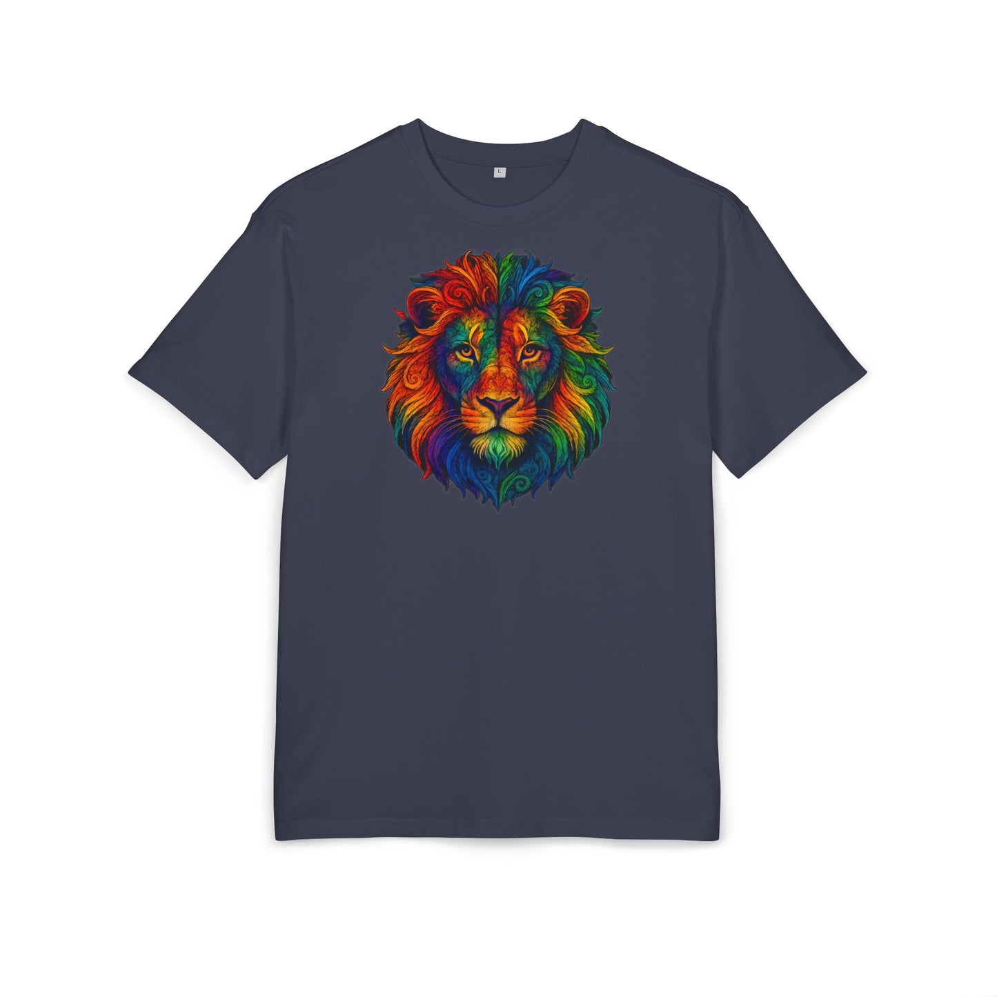 Buntes Löwen T-Shirt (Brustprint) – Psychedelisches Tiermotiv im Boho-Stil – Unisex Oversize Shirt für Kunst-, Natur- & Festival-Fans