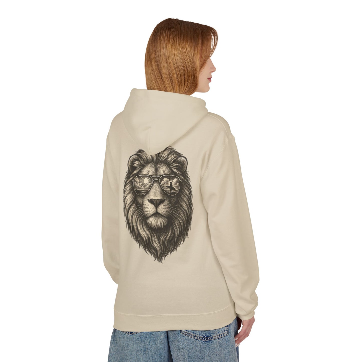 Löwe mit Sonnenbrille Hoodie (Rückenprint) – Stylischer Unisex Kapuzenpullover mit Löwenmotiv für Tierfreunde & Streetwear-Fans