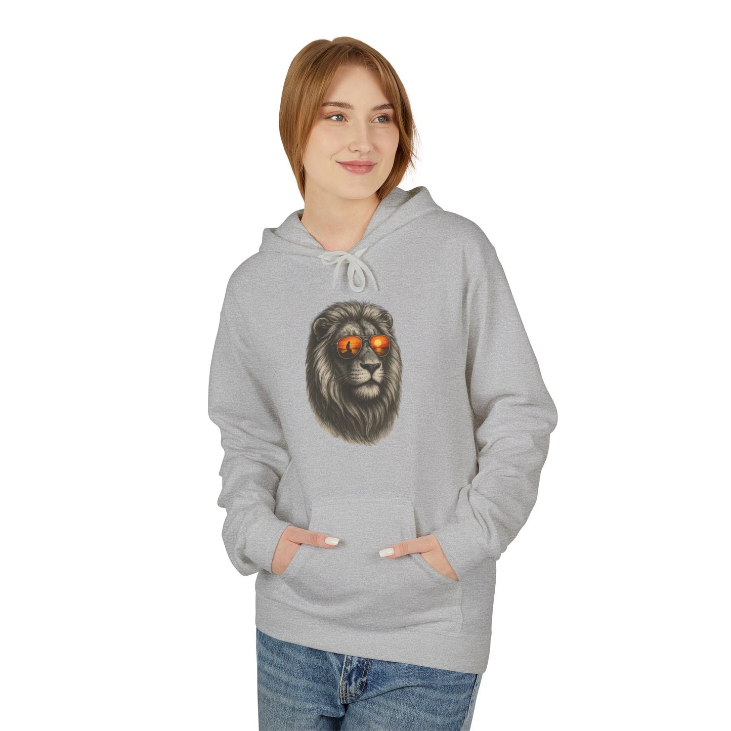 Löwen Hoodie Unisex (Brustprint) – Stylischer Kapuzenpullover mit Sonnenbrillen-Löwe | Tiermotiv Streetwear für Damen & Herren