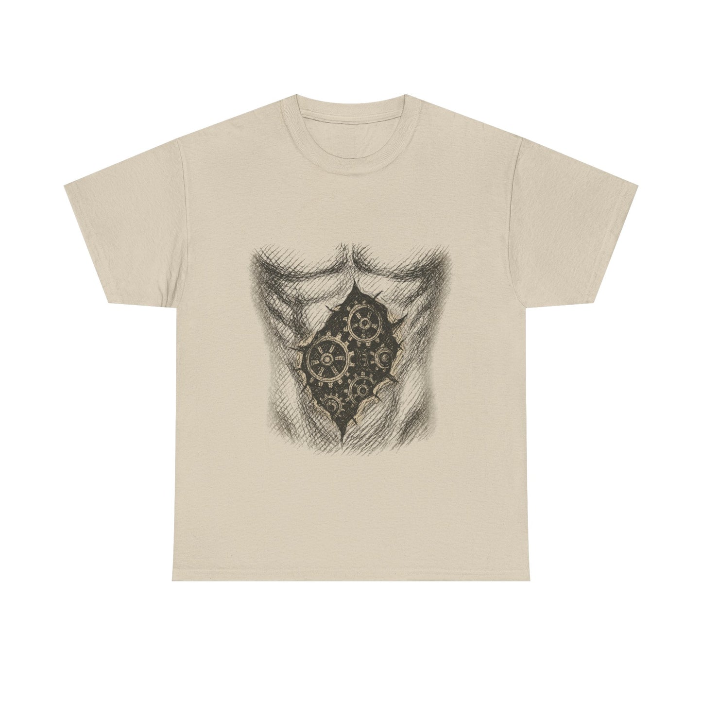 Biomechanik T-Shirt Unisex (Brustprint) – Realistisches Zahnräder-in-der-Haut Design | Steampunk & Cyborg Look für Technikfans
