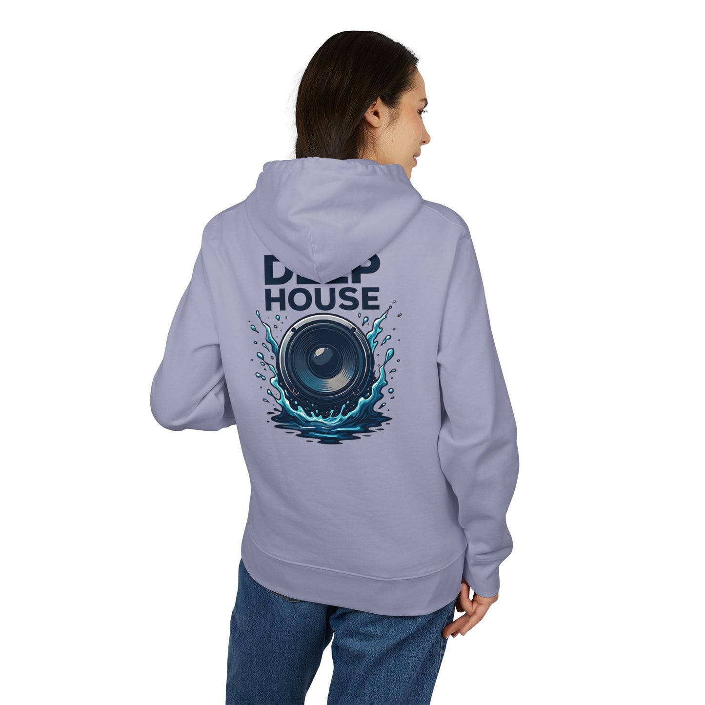 Deep House Hoodie (Rückenprint) – Stylischer Musik Hoodie mit Lautsprecher & Wasser Splash Design – Unisex EDM & Festival Streetwear