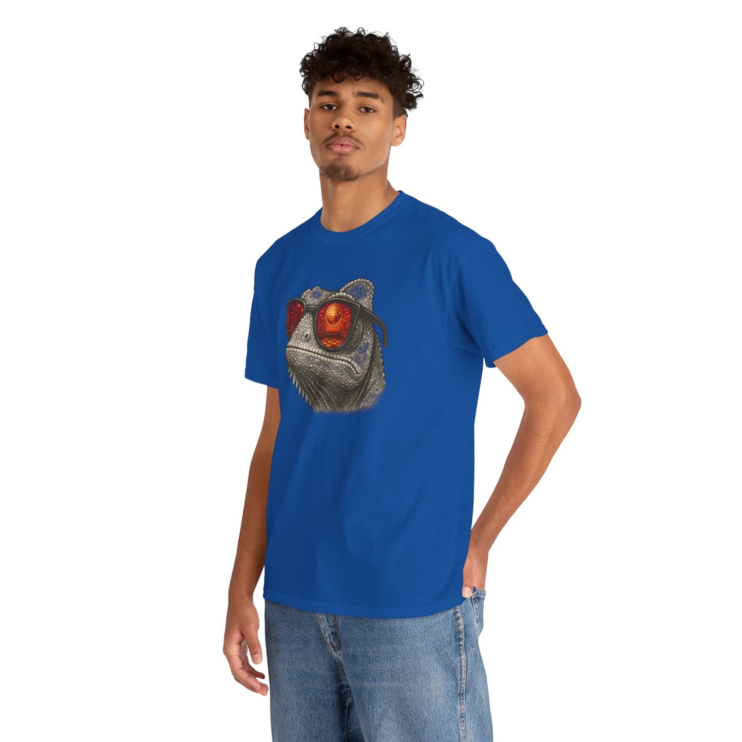 Chamäleon Disco T-Shirt (Brustprint) – Lustiges Tiermotiv mit Sonnenbrille | Retro Club Design für Tierfreunde & Festivalfans