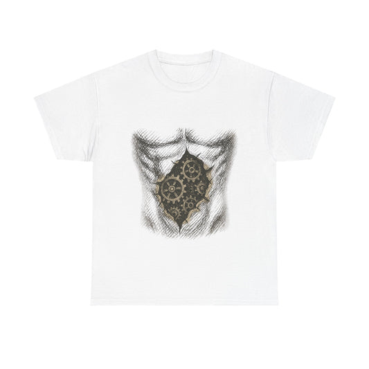 Biomechanik T-Shirt Unisex (Brustprint) – Realistisches Zahnräder-in-der-Haut Design | Steampunk & Cyborg Look für Technikfans