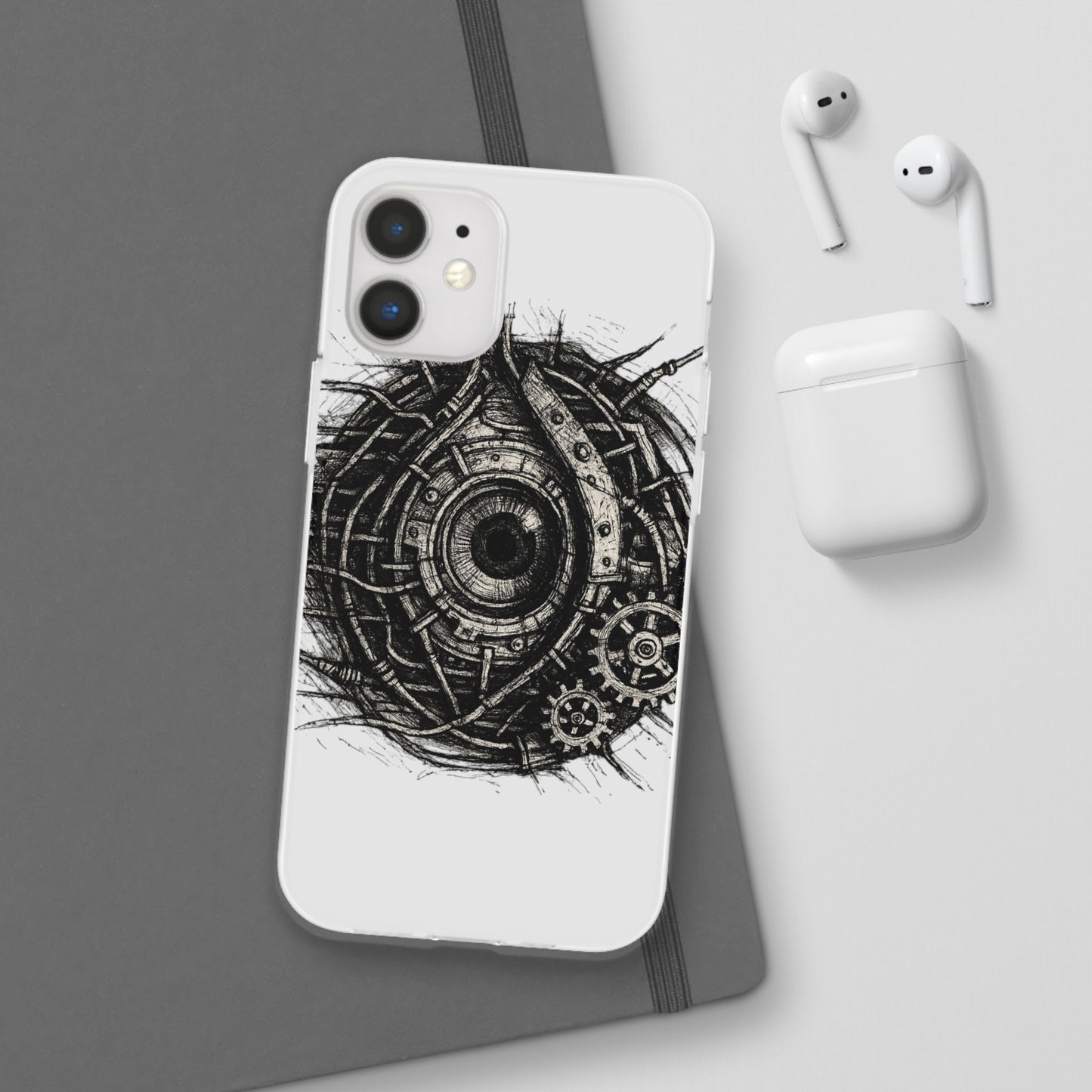 Biomechanisches Auge Handyhülle – Futuristisches Cyberpunk Design mit Zahnrädern & Kabeln | Schutzhülle für iPhone & Android