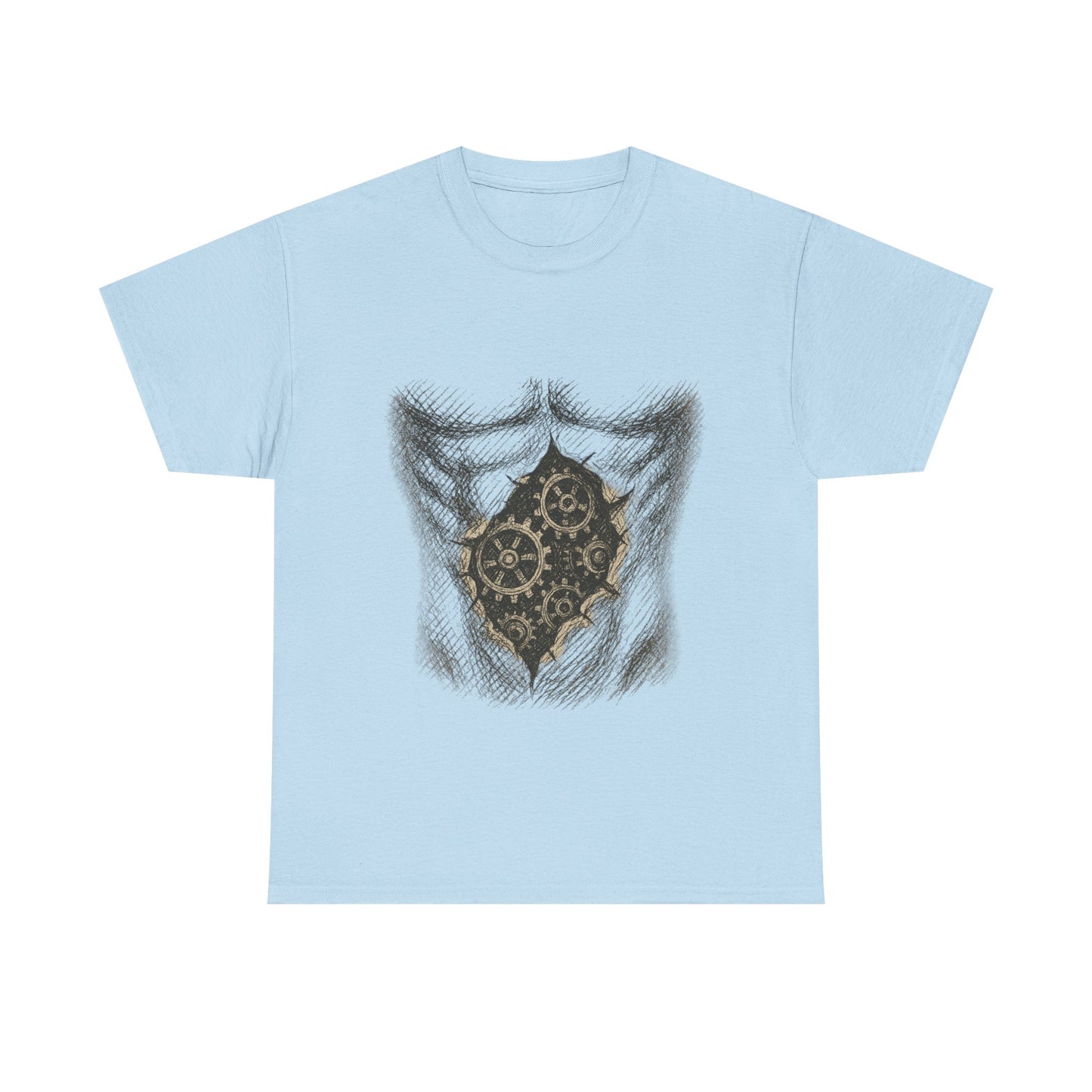Biomechanik T-Shirt Unisex (Brustprint) – Realistisches Zahnräder-in-der-Haut Design | Steampunk & Cyborg Look für Technikfans
