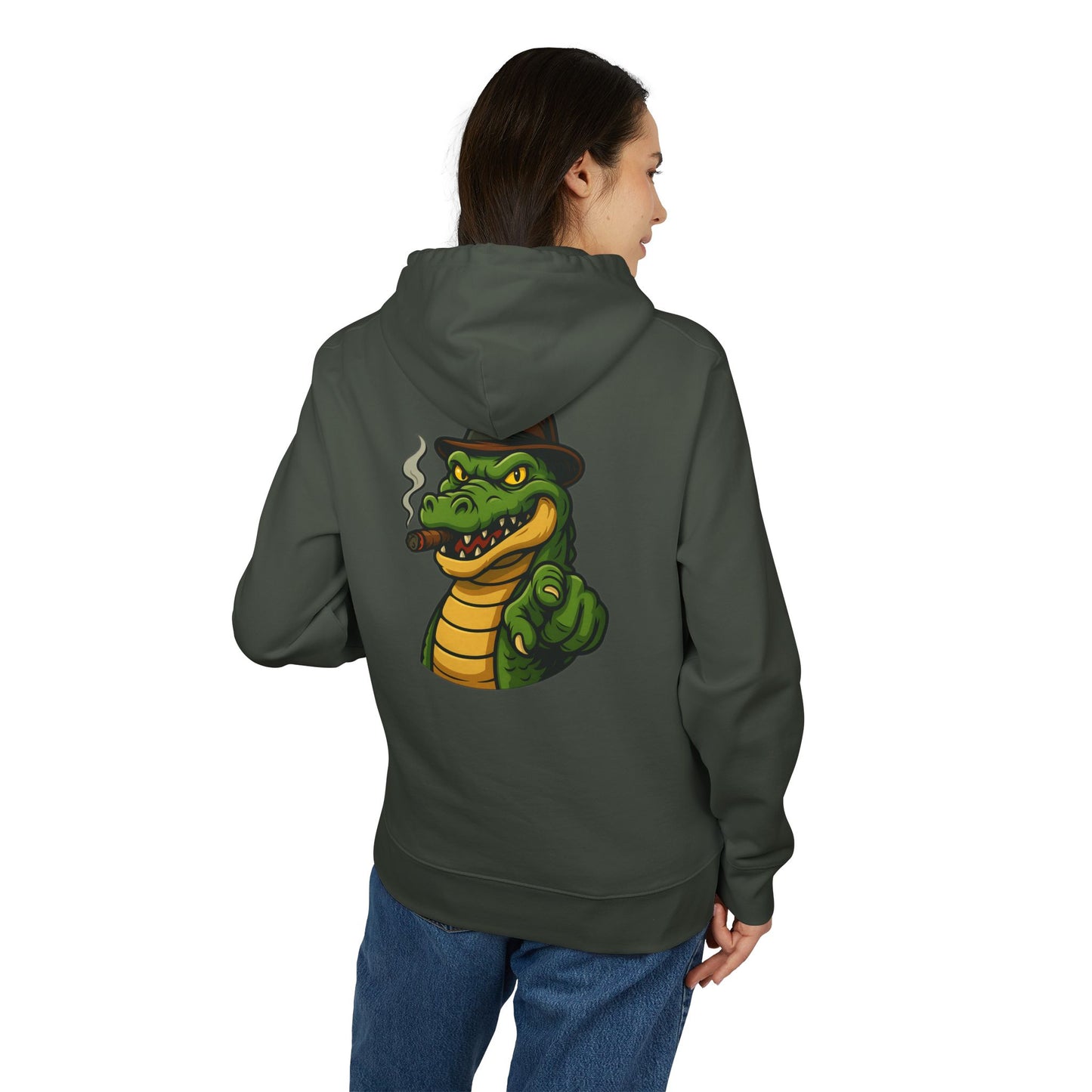 Gangster Alligator Hoodie (Rückenprint) – Cooler Unisex Kapuzenpullover mit Krokodil, Zigarre & Hut im Comic Style
