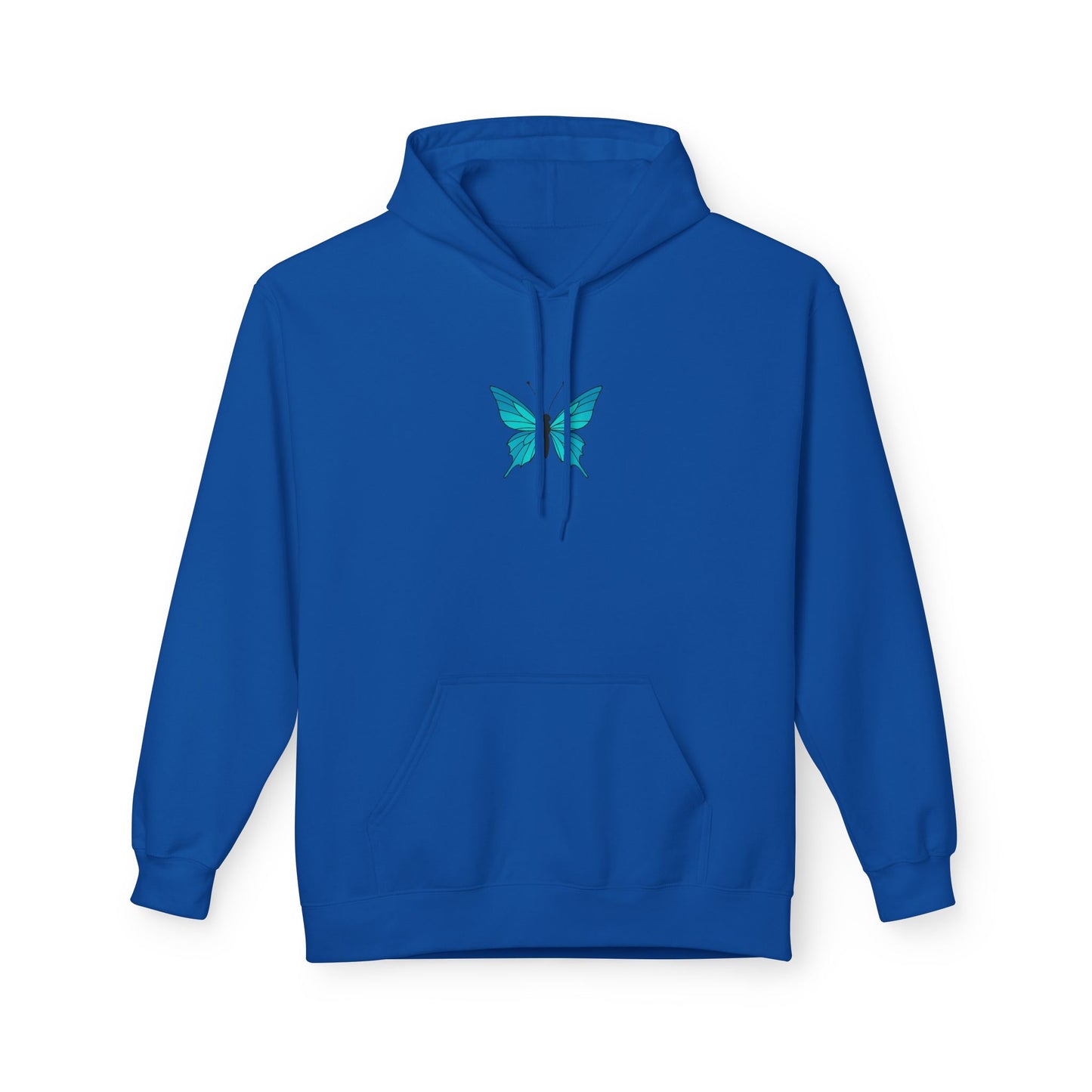 Blauer Schmetterling Hoodie Unisex (Brustprint) – Leuchtendes Butterfly Design | Nachhaltiger Kapuzenpullover aus Baumwolle
