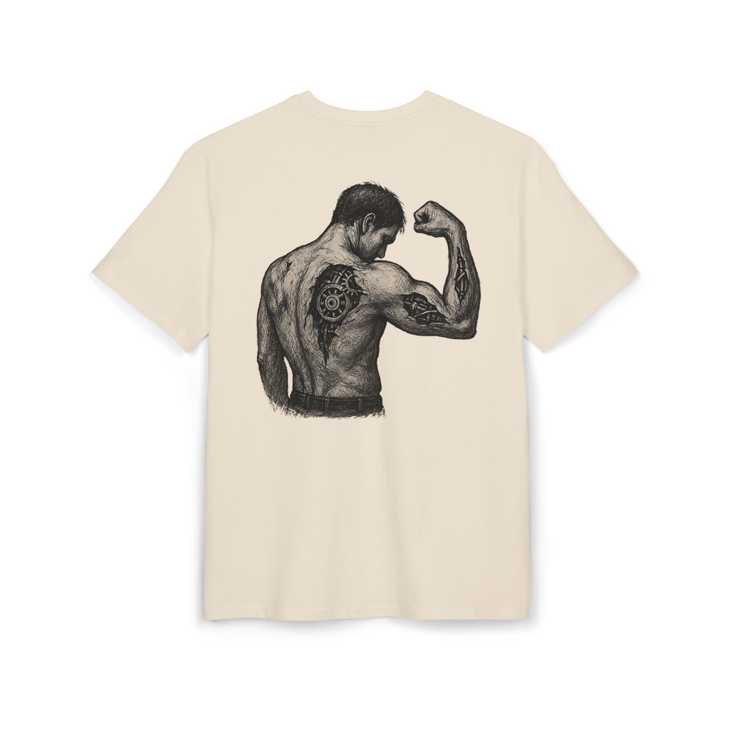 Biomechanik Muskel T-Shirt Unisex (Rückenprint) – Cyborg Body Design mit Zahnrädern & Maschinenstrukturen | Futuristisches Techwear Shirt für Fitness & Sci-Fi Fans