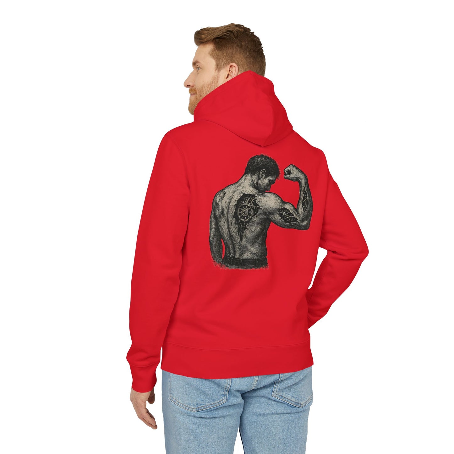 Biomechanik Hoodie Unisex (Rückenprint) – Muskel-Cyborg Design mit Zahnrädern & Maschinenstruktur | Futuristischer Techwear Kapuzenpullover für Sci-Fi & Fitness Fans