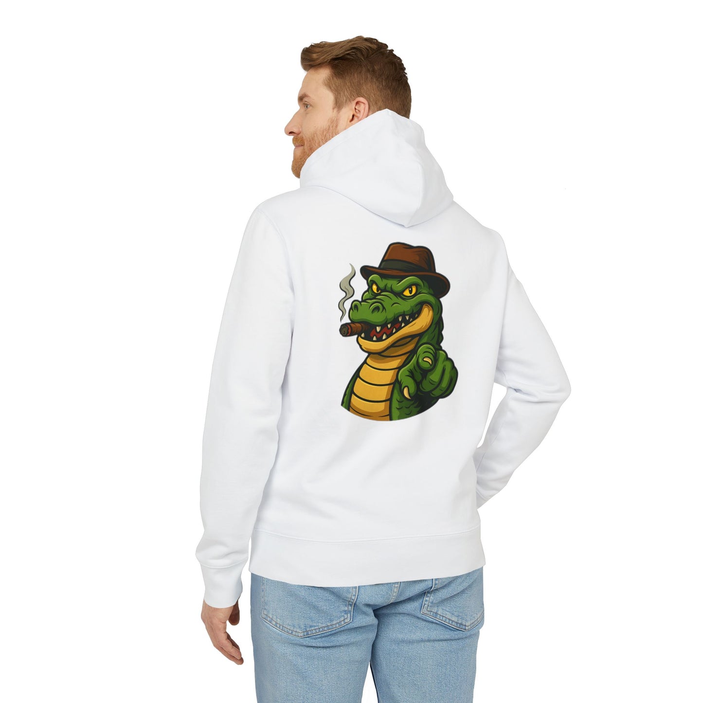 Gangster Alligator Hoodie (Rückenprint) – Cooler Unisex Kapuzenpullover mit Krokodil, Zigarre & Hut im Comic Style