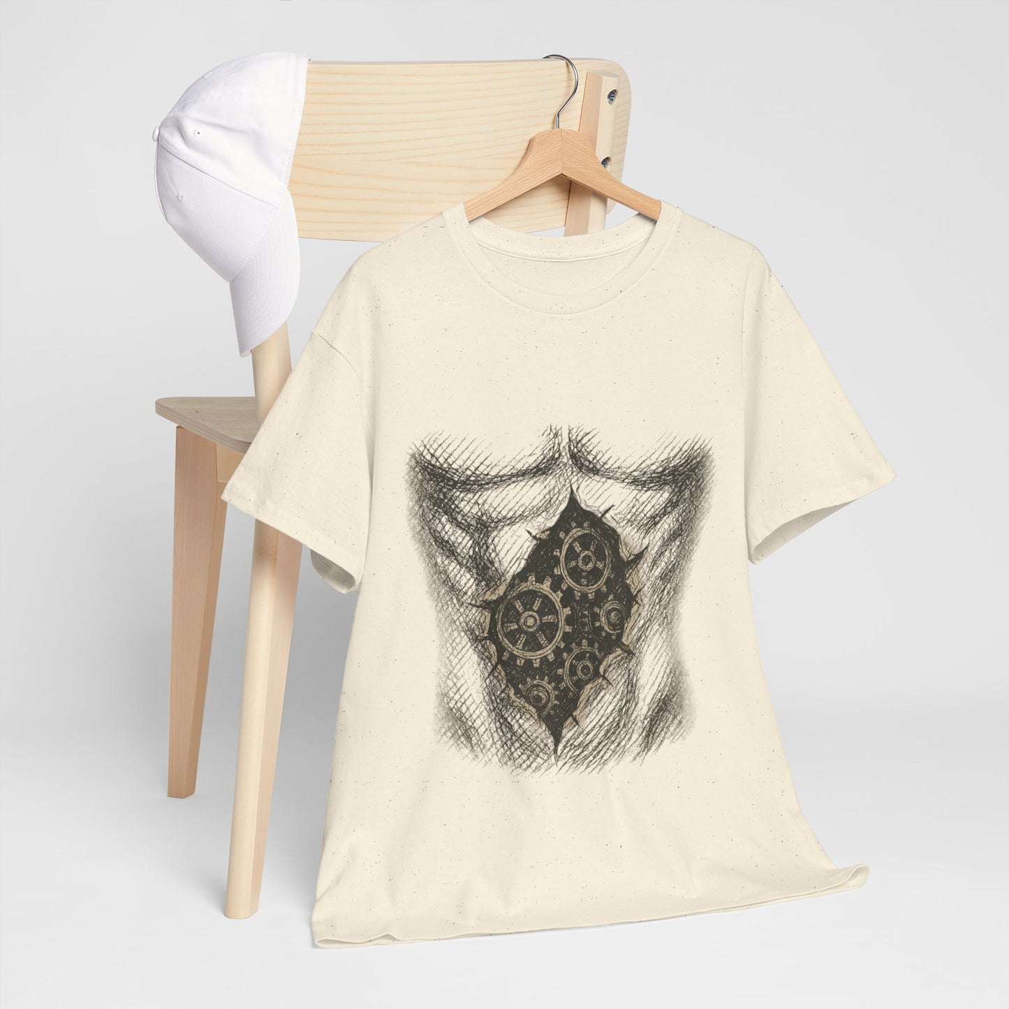 Biomechanik T-Shirt Unisex (Brustprint) – Realistisches Zahnräder-in-der-Haut Design | Steampunk & Cyborg Look für Technikfans