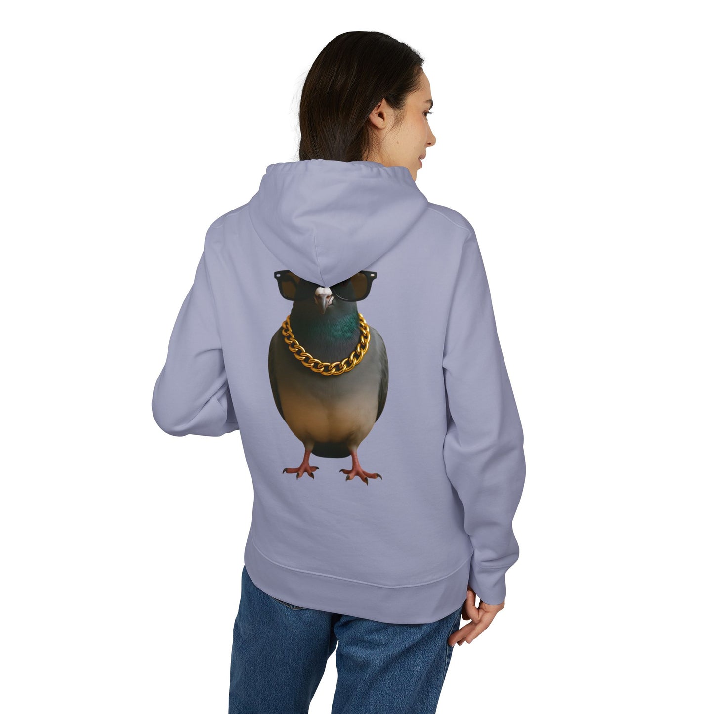 Gangster Taube Hoodie (Rückenprint) – Lustiger Streetstyle Kapuzenpullover mit Vogel Motiv – Oversize Unisex Hoodie für Herren & Damen
