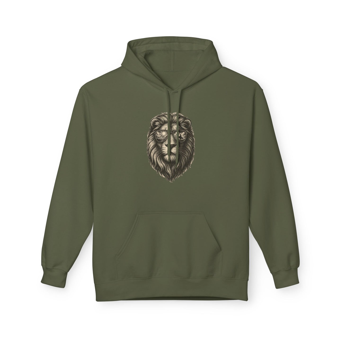 Löwe mit Sonnenbrille Hoodie (Brustprint) – Stylischer Unisex Kapuzenpullover mit Löwenmotiv für Tierfreunde & Streetwear-Fans