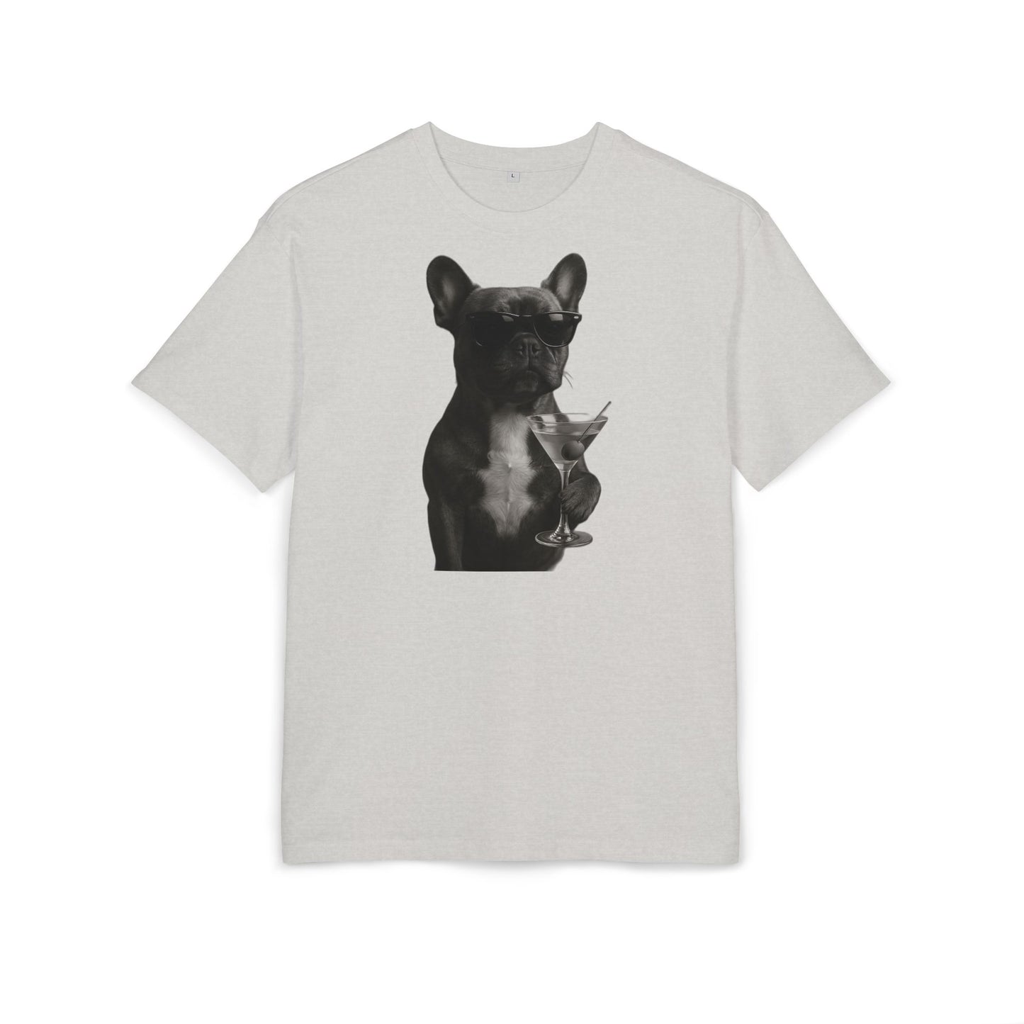 Cooler Hund T-Shirt (Brustprint) – Französische Bulldogge mit Sonnenbrille & Martini – Lustiges Tiermotiv für Unisex Streetwear