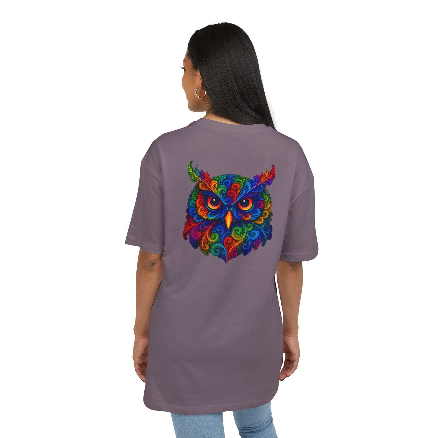 Buntes Eulen T-Shirt (Rückenprint) – Psychedelisches Tiermotiv im Boho-Stil – Unisex Shirt mit farbenfrohem, detailliertem Eulen-Design