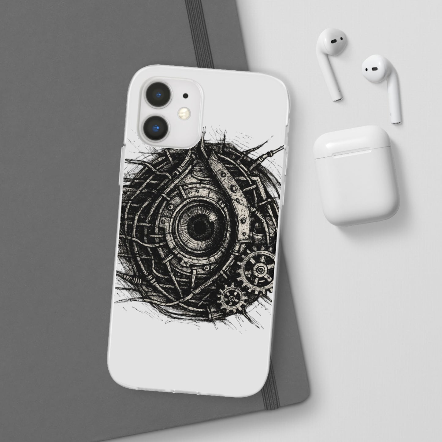 Biomechanisches Auge Handyhülle – Futuristisches Cyberpunk Design mit Zahnrädern & Kabeln | Schutzhülle für iPhone & Android