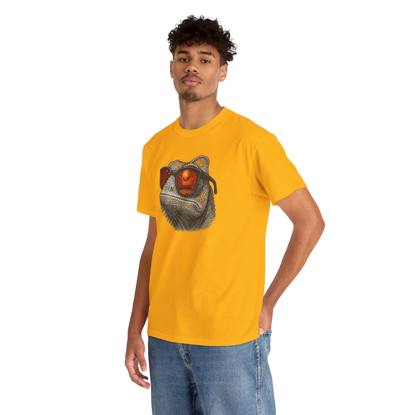 Chamäleon Disco T-Shirt (Brustprint) – Lustiges Tiermotiv mit Sonnenbrille | Retro Club Design für Tierfreunde & Festivalfans