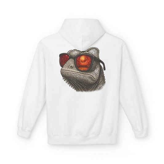 Chamäleon Hoodie Unisex (Rückenprint) – Retro Tiermotiv mit Sonnenbrille & Disco-Design – Lustiger Kapuzenpullover für Festival, Streetwear & Geschenkideen