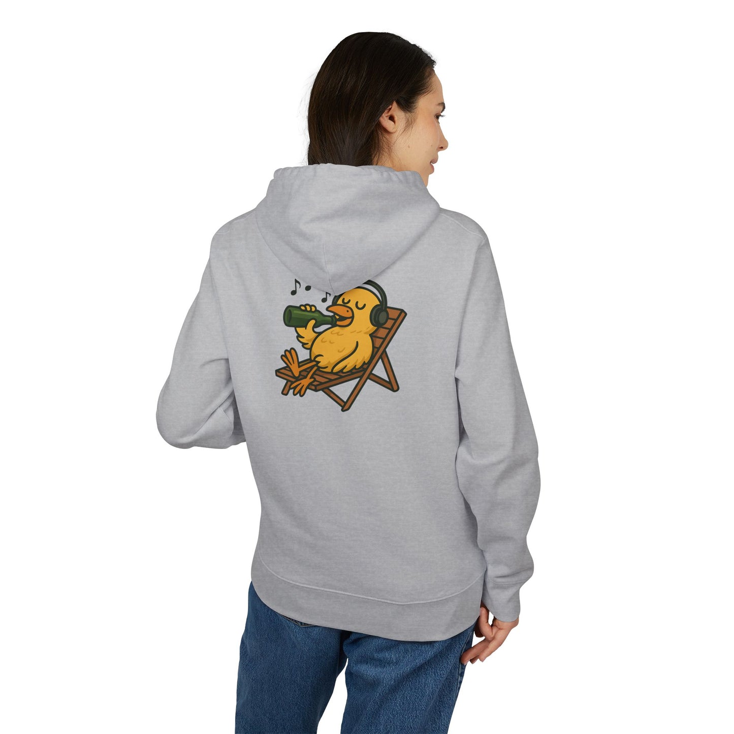 Chillente Hoodie (Rückenprint) – Lustiger Unisex Kapuzenpullover mit Ente, Bier & Musik-Motiv | Perfekt für Freizeit, Festivals & Sommer