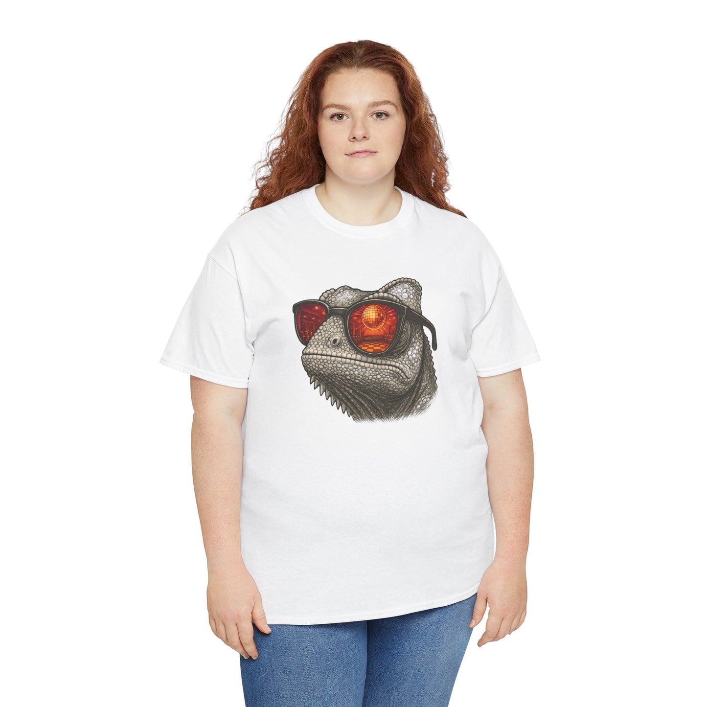 Chamäleon Disco T-Shirt (Brustprint) – Lustiges Tiermotiv mit Sonnenbrille | Retro Club Design für Tierfreunde & Festivalfans