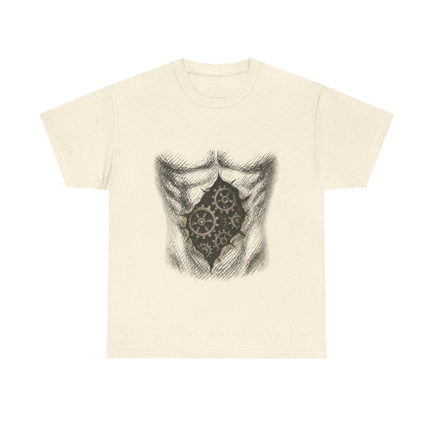Biomechanik T-Shirt Unisex (Brustprint) – Realistisches Zahnräder-in-der-Haut Design | Steampunk & Cyborg Look für Technikfans