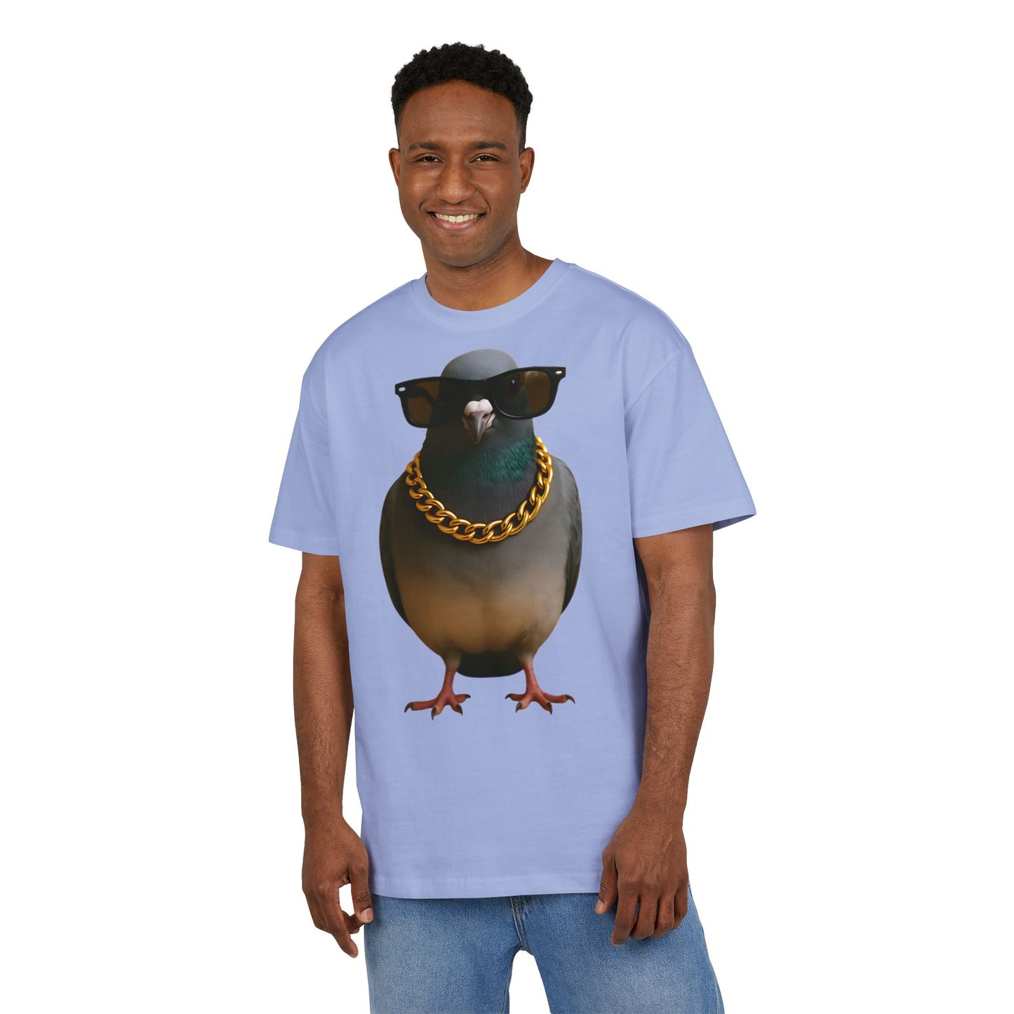 Streetstyle Taube T-Shirt (Brustprint) – Cooles Pigeon Design mit Sonnenbrille & Goldkette für Urban Vibes