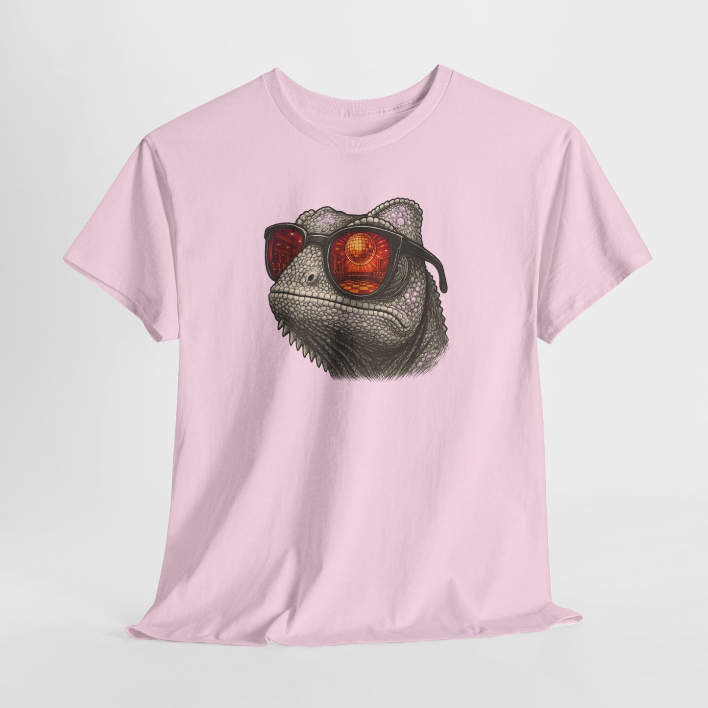 Chamäleon Disco T-Shirt (Brustprint) – Lustiges Tiermotiv mit Sonnenbrille | Retro Club Design für Tierfreunde & Festivalfans