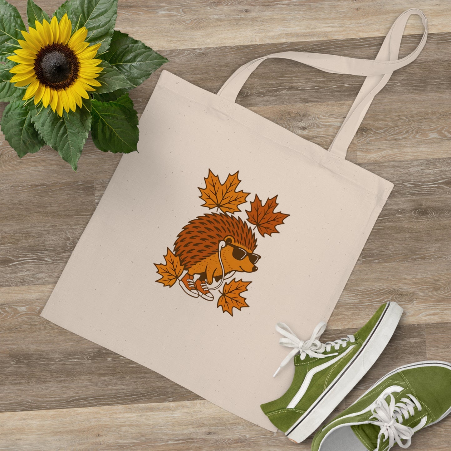 Herbst Igel Jutebeutel – Lustige Stofftasche mit Cartoon-Design, Sonnenbrille & Ahornblättern