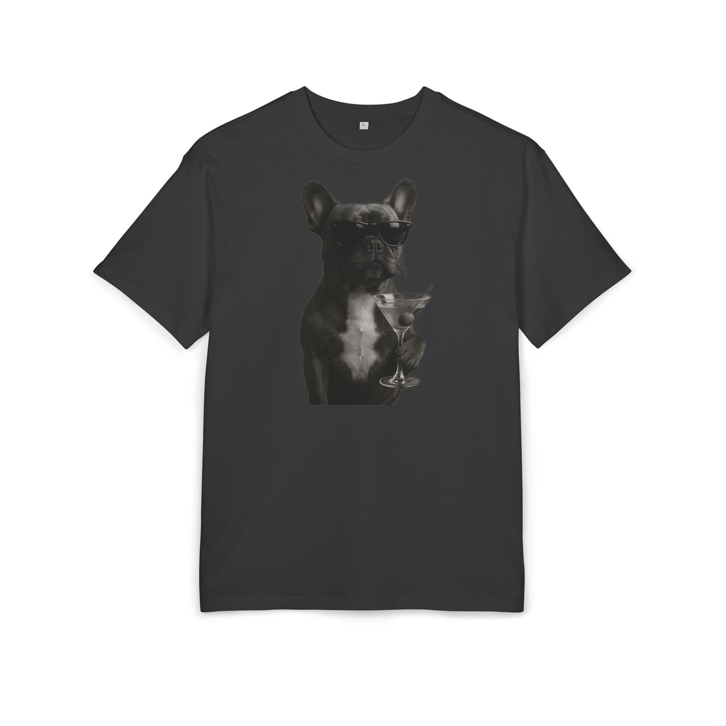 Cooler Hund T-Shirt (Brustprint) – Französische Bulldogge mit Sonnenbrille & Martini – Lustiges Tiermotiv für Unisex Streetwear