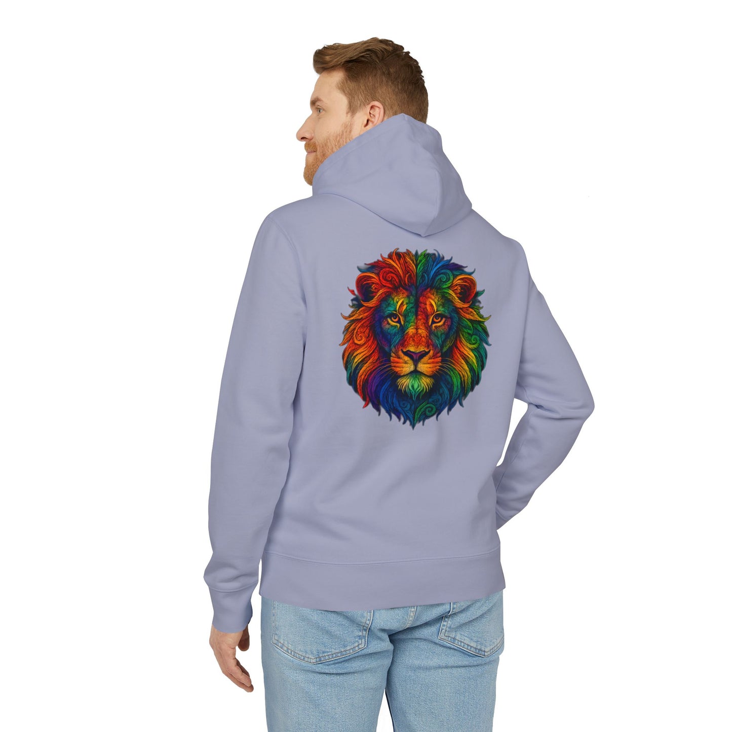 Bunter Löwen Hoodie (Rückenprint) – Psychedelischer Kapuzenpullover mit Tiermotiv – Unisex Streetwear im Boho & Festival Stil