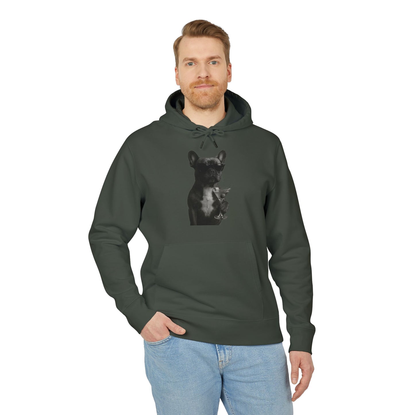 French Bulldog Hoodie (Brustprint) – Lustiger Kapuzenpullover mit Hund & Sonnenbrille – Unisex Streetwear mit Tiermotiv
