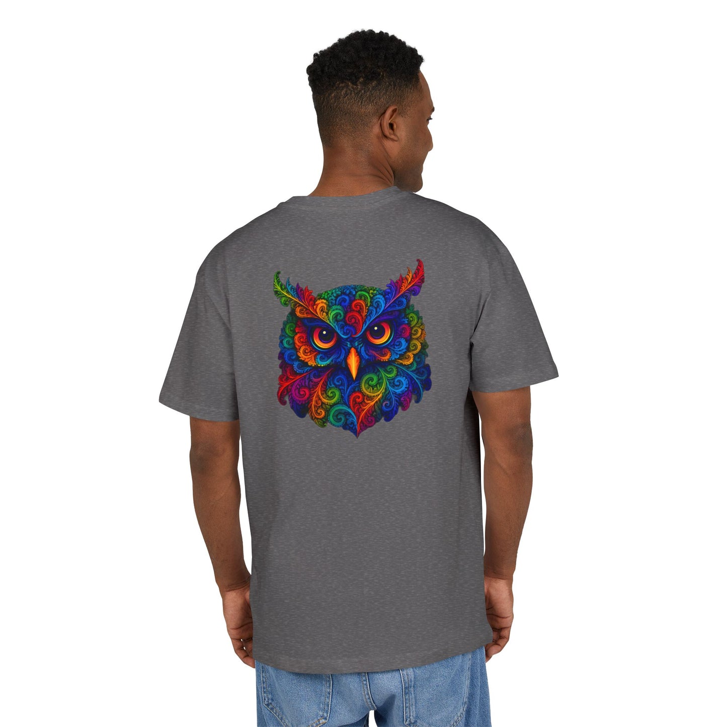 Buntes Eulen T-Shirt (Rückenprint) – Psychedelisches Tiermotiv im Boho-Stil – Unisex Shirt mit farbenfrohem, detailliertem Eulen-Design