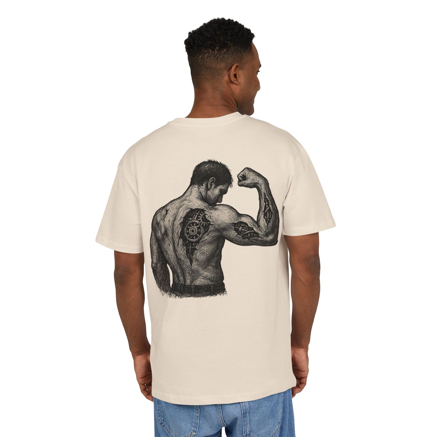 Biomechanik Muskel T-Shirt Unisex (Rückenprint) – Cyborg Body Design mit Zahnrädern & Maschinenstrukturen | Futuristisches Techwear Shirt für Fitness & Sci-Fi Fans