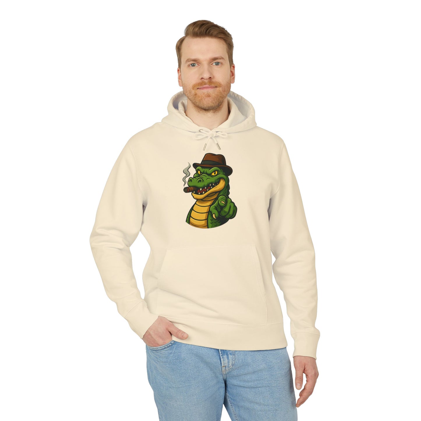Gangster Alligator Hoodie (Brustprint) – Cooler Unisex Kapuzenpullover mit Krokodil, Zigarre & Hut im Comic Style