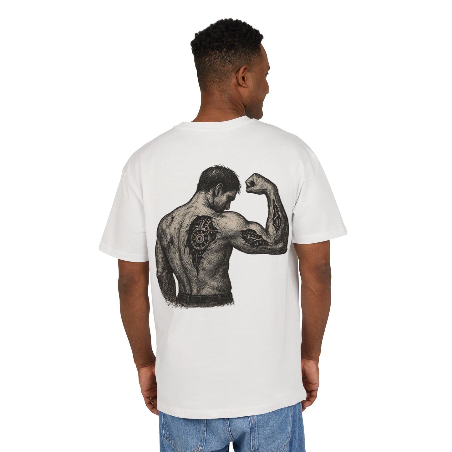 Biomechanik Muskel T-Shirt Unisex (Rückenprint) – Cyborg Body Design mit Zahnrädern & Maschinenstrukturen | Futuristisches Techwear Shirt für Fitness & Sci-Fi Fans