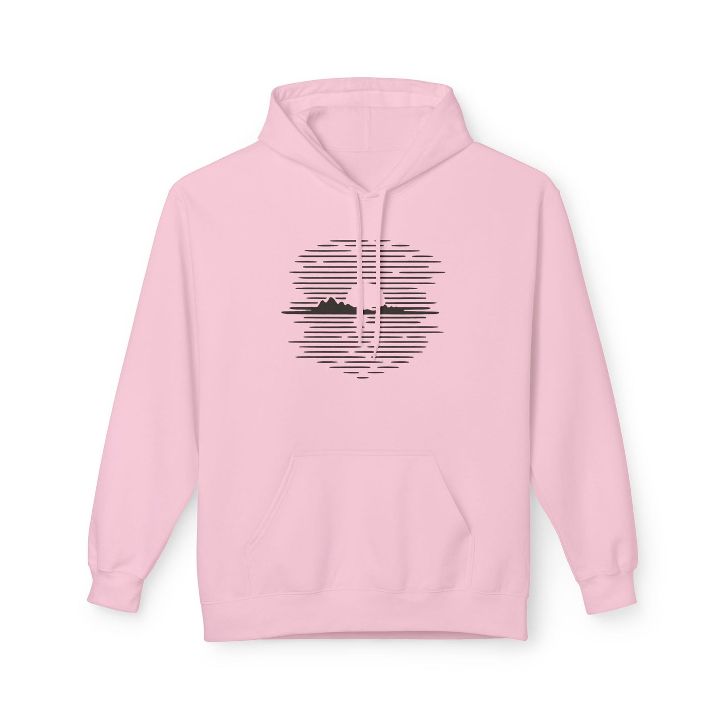 Unisex Hoodie mit Berg-Sonnenuntergang Design (Brustprint) – Minimalistischer Natur Pullover aus Baumwolle