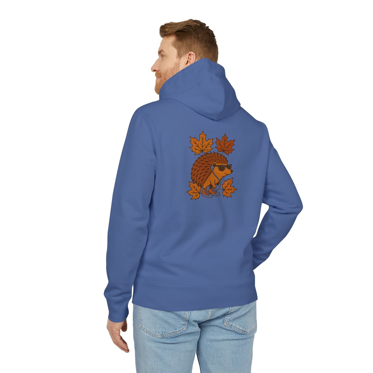 Herbst Igel Hoodie (Rückenprint) – Lustiger Kapuzenpullover mit Cartoon-Design, Sonnenbrille & Ahornblättern