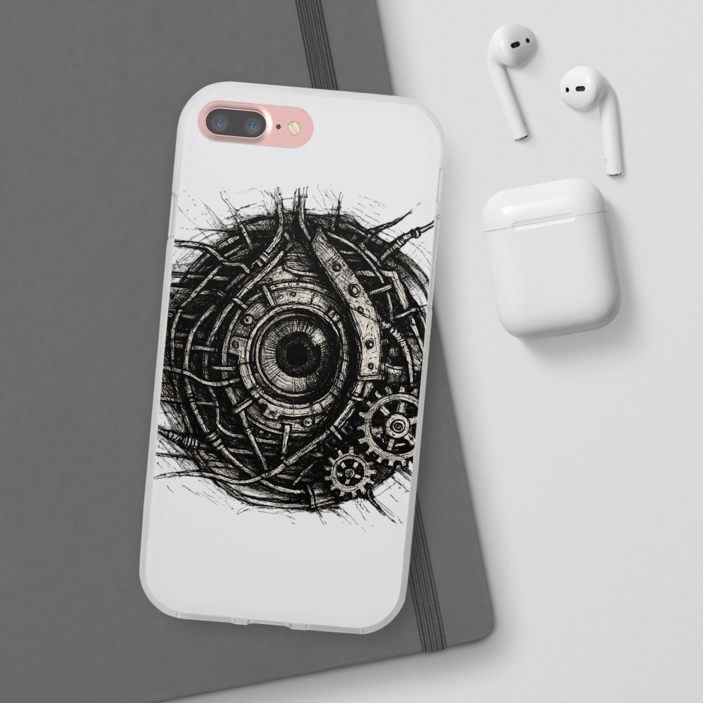 Biomechanisches Auge Handyhülle – Futuristisches Cyberpunk Design mit Zahnrädern & Kabeln | Schutzhülle für iPhone & Android