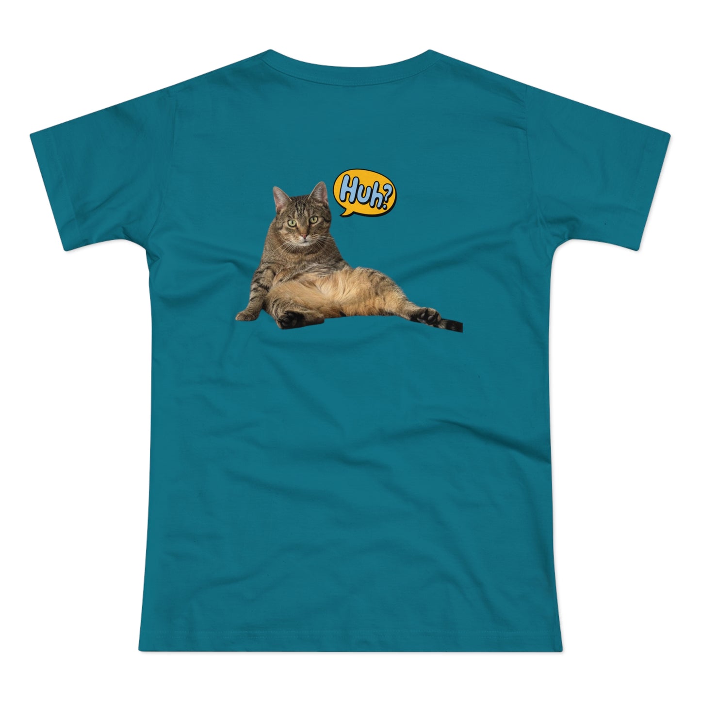 “Huh?” Katze – Lustiges Katzen T-Shirt mit Rückendruck | Für Katzenfans mit Humor