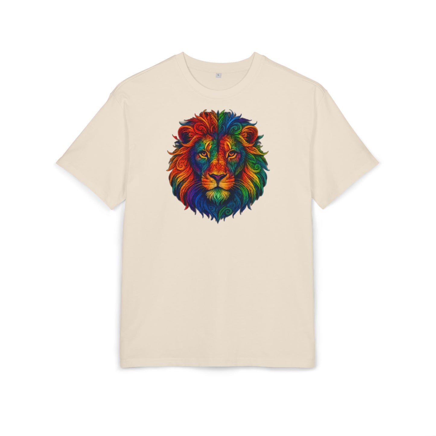 Buntes Löwen T-Shirt (Brustprint) – Psychedelisches Tiermotiv im Boho-Stil – Unisex Oversize Shirt für Kunst-, Natur- & Festival-Fans