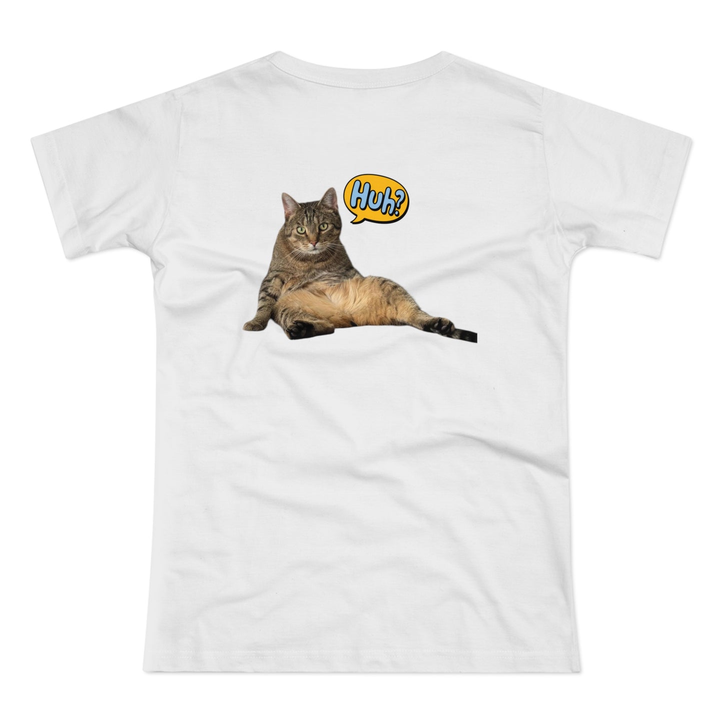 “Huh?” Katze – Lustiges Katzen T-Shirt mit Rückendruck | Für Katzenfans mit Humor