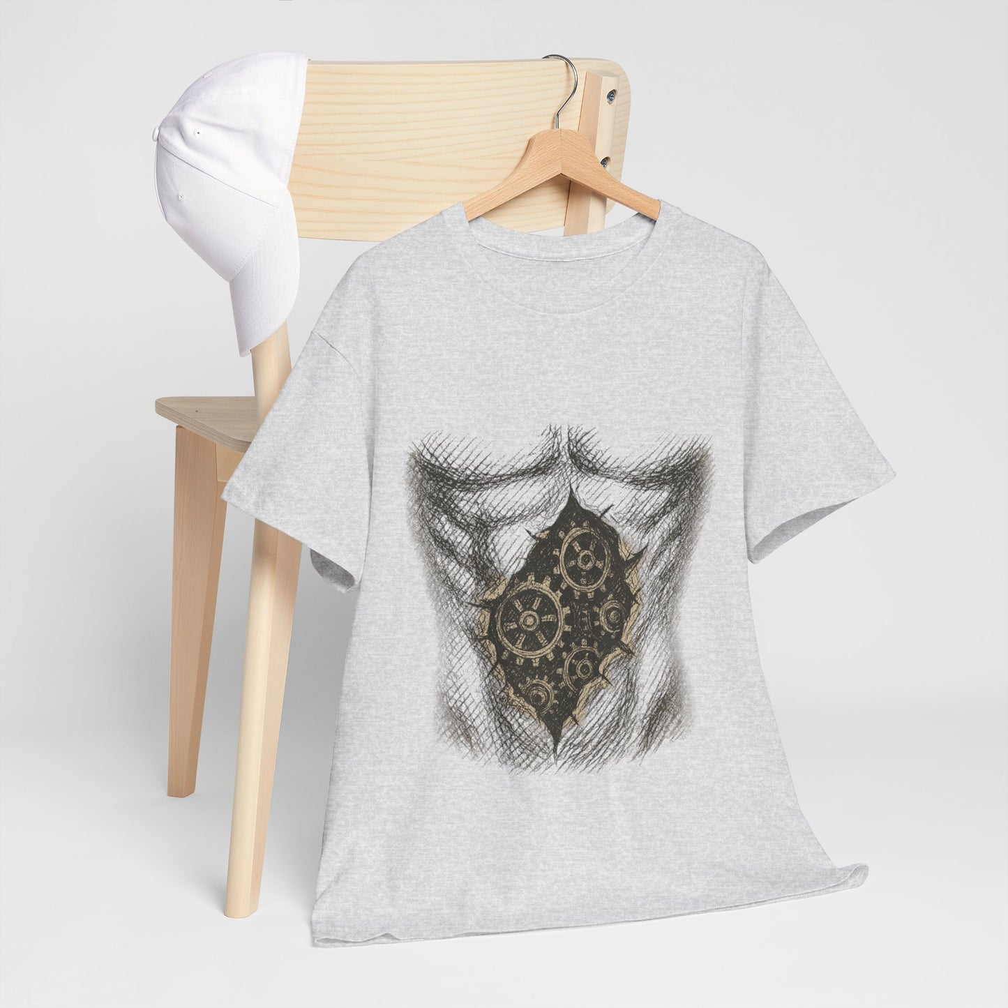Biomechanik T-Shirt Unisex (Brustprint) – Realistisches Zahnräder-in-der-Haut Design | Steampunk & Cyborg Look für Technikfans