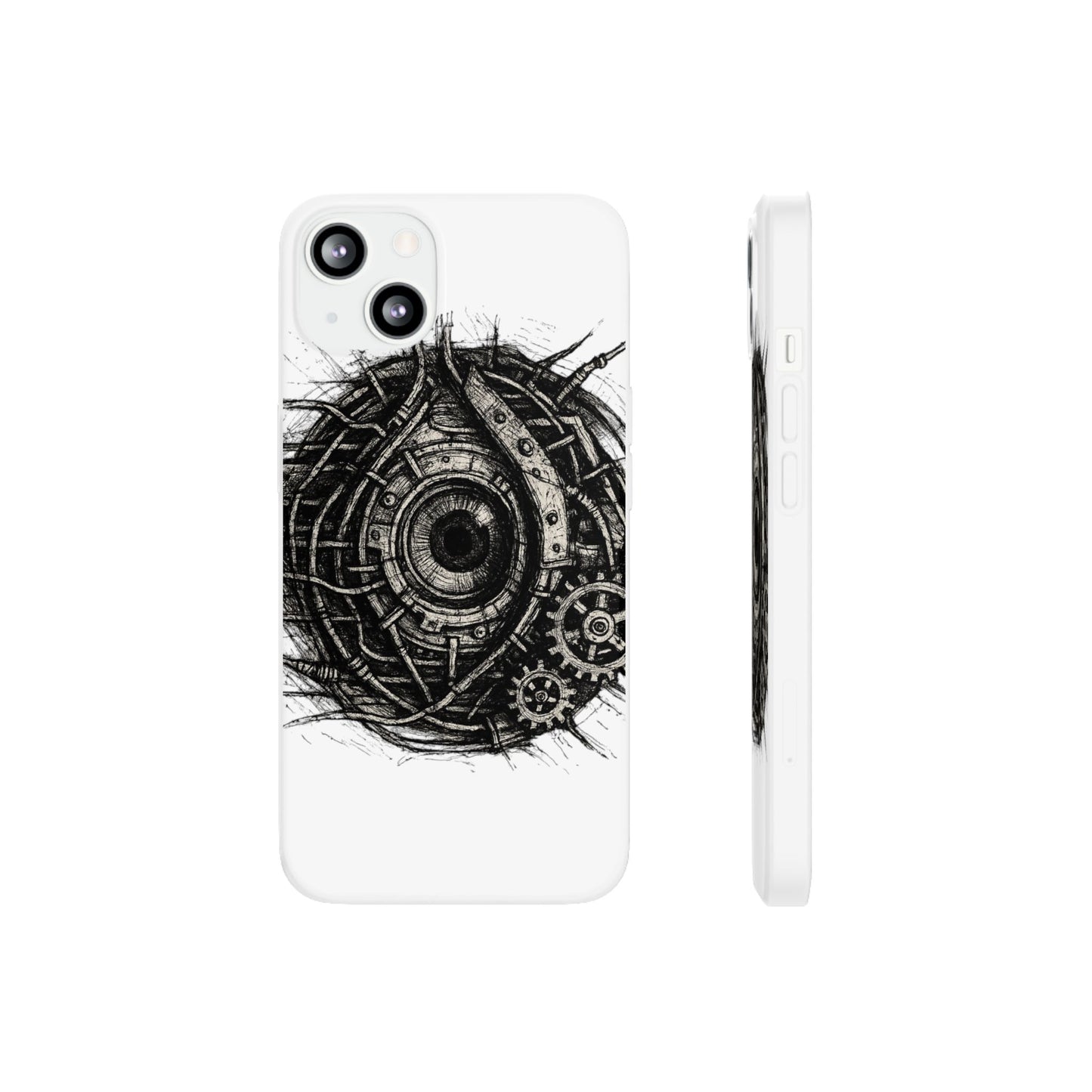 Biomechanisches Auge Handyhülle – Futuristisches Cyberpunk Design mit Zahnrädern & Kabeln | Schutzhülle für iPhone & Android