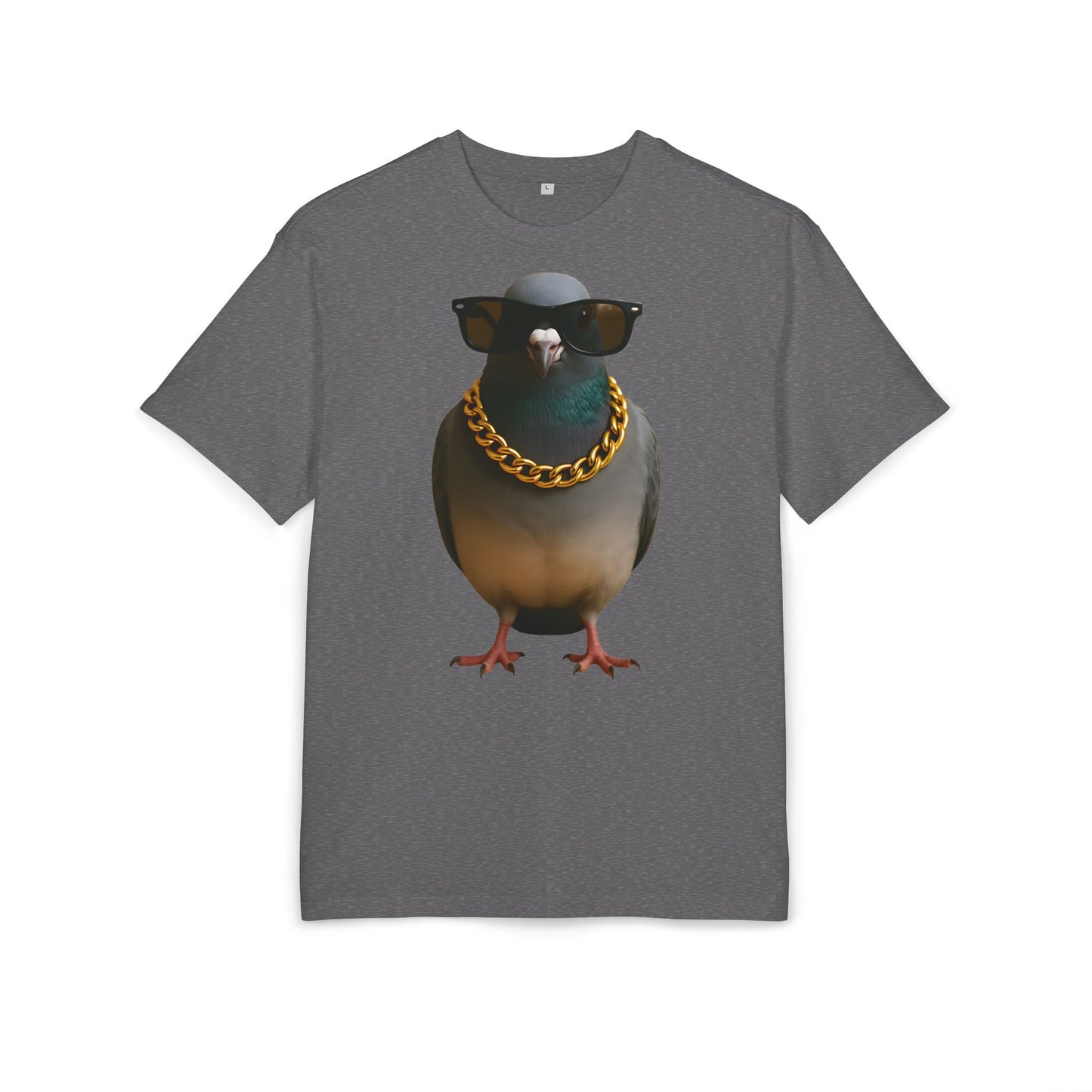 Streetstyle Taube T-Shirt (Brustprint) – Cooles Pigeon Design mit Sonnenbrille & Goldkette für Urban Vibes