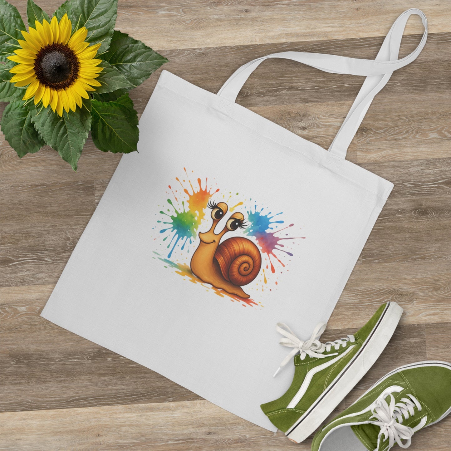 Jutebeutel mit bunter Schnecke – Lustige Unisex Baumwolltasche mit Farbklecks-Design für Alltag & Festivals