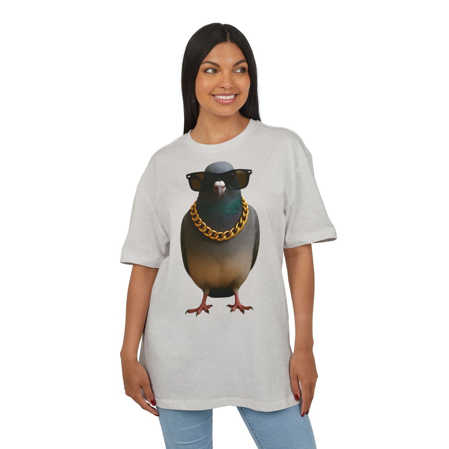 Streetstyle Taube T-Shirt (Brustprint) – Cooles Pigeon Design mit Sonnenbrille & Goldkette für Urban Vibes