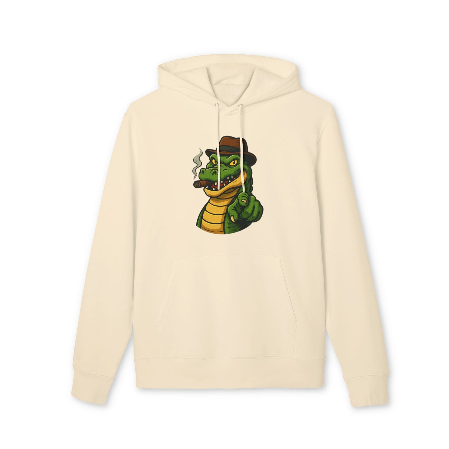 Gangster Alligator Hoodie (Brustprint) – Cooler Unisex Kapuzenpullover mit Krokodil, Zigarre & Hut im Comic Style