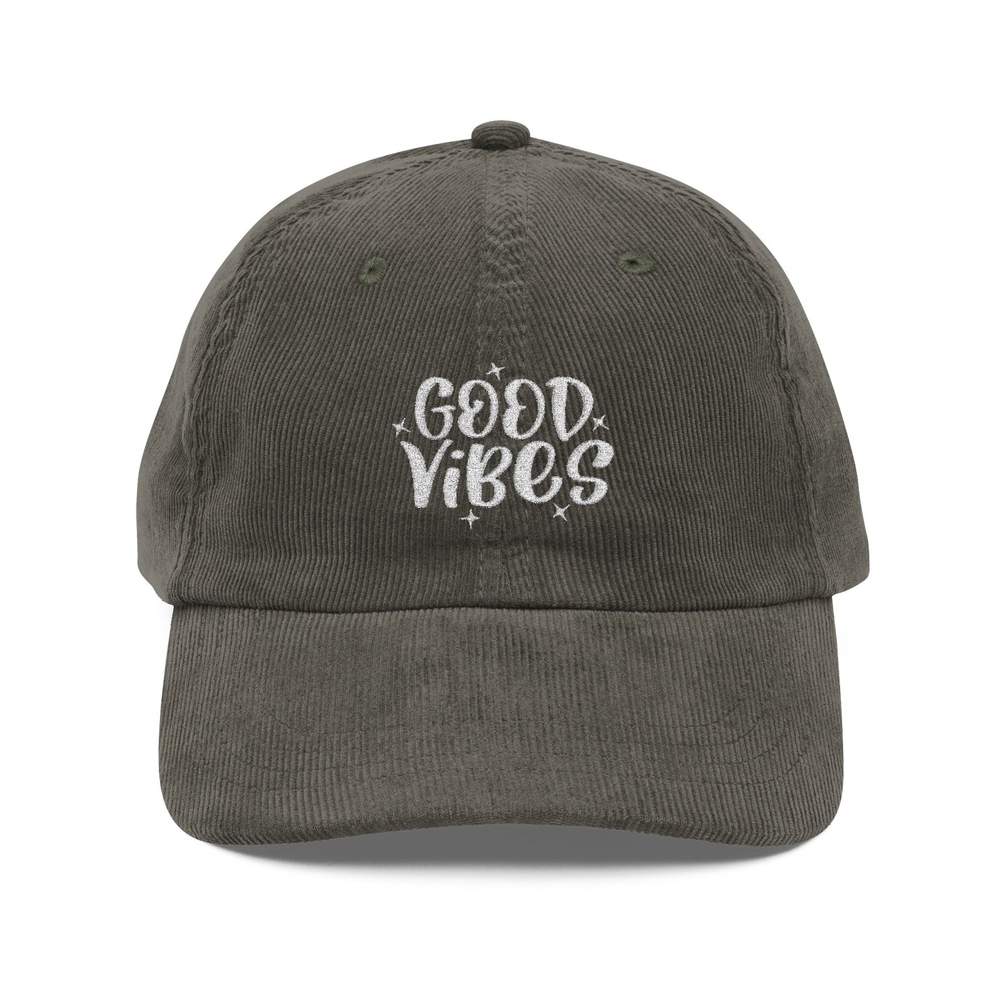 Good Vibes Cord Cap – Retro Cord Basecap mit Stickerei - Good Vibes, Gift for Friends, Relaxed Fashion
