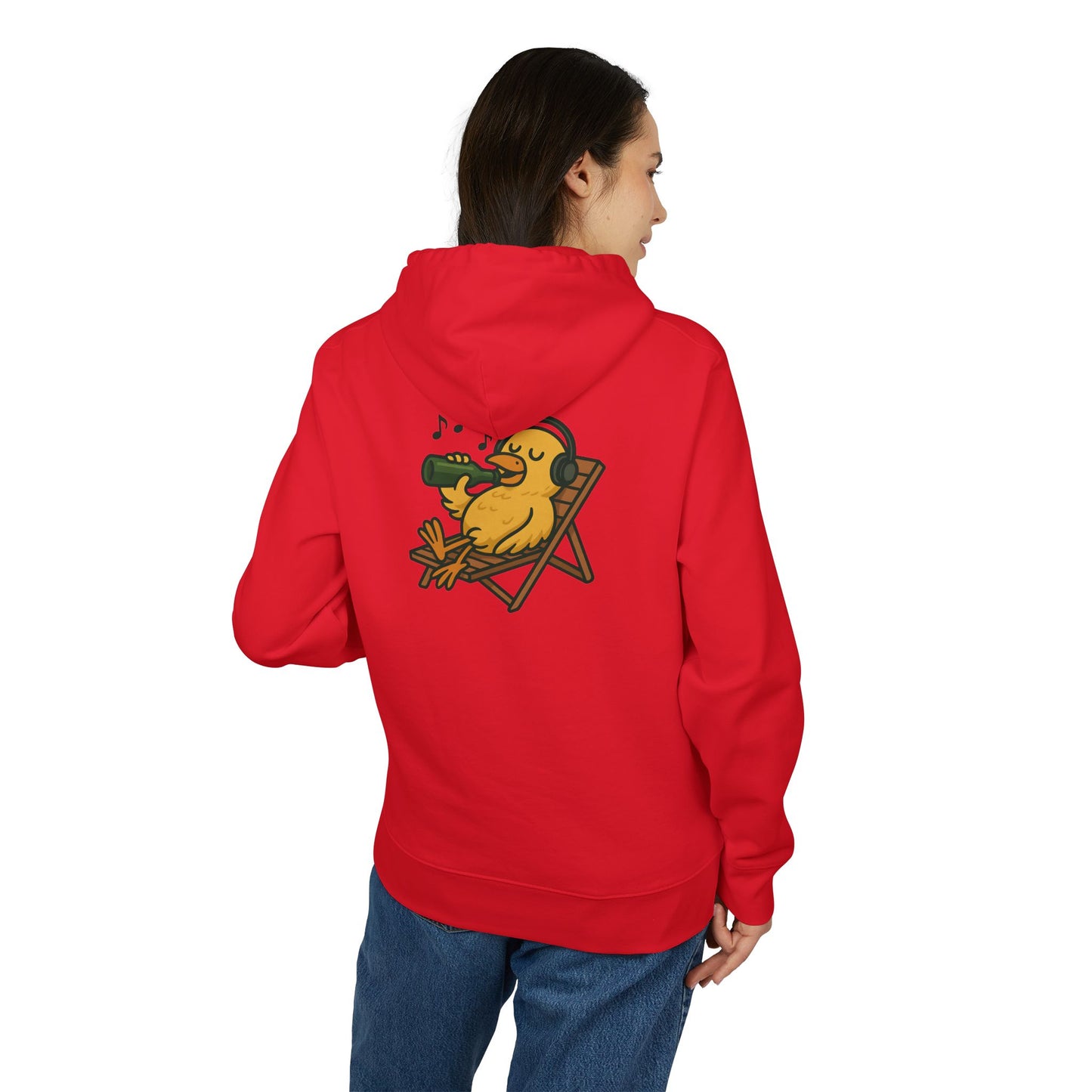 Chillente Hoodie (Rückenprint) – Lustiger Unisex Kapuzenpullover mit Ente, Bier & Musik-Motiv | Perfekt für Freizeit, Festivals & Sommer